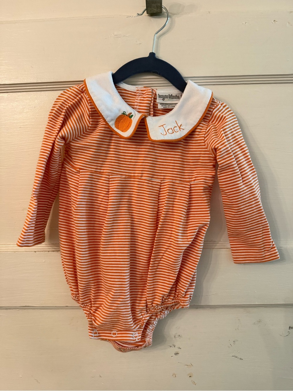 Orange Striped Baby One-Piece with White Peter Pan Collar